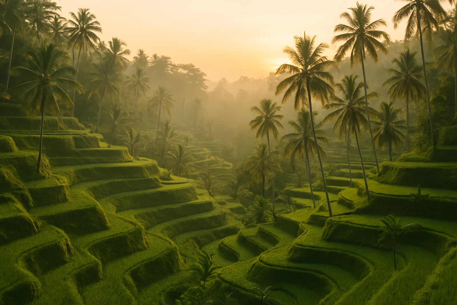 Rice terraces in Ubud, Bali, at sunrise